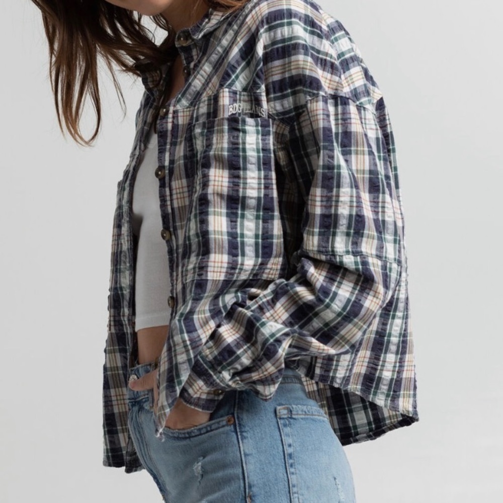 NWT Urban Outfitters BDG Addison Puckered Plaid Button Up Shirt
